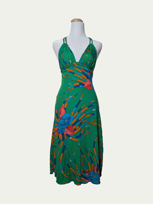 The 70s Green Halter Dress