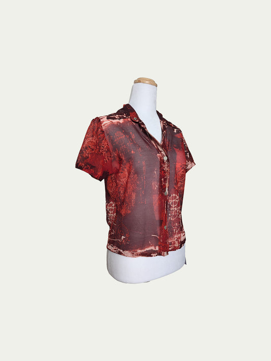 The Red Mesh Button-Up