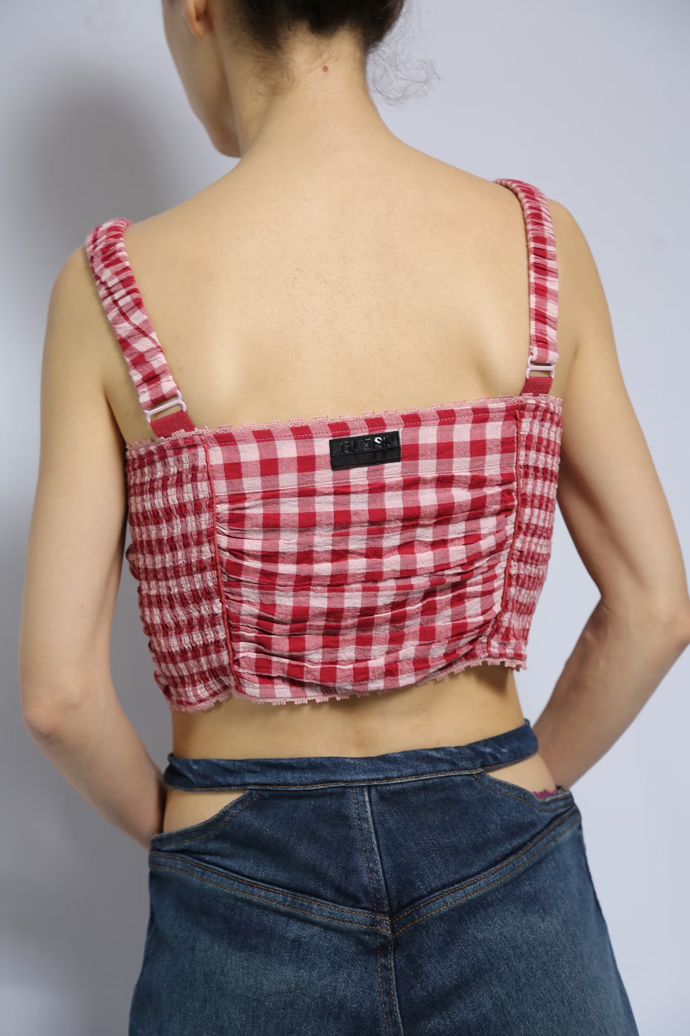 The GUESS Red & White Gingham Corset Top