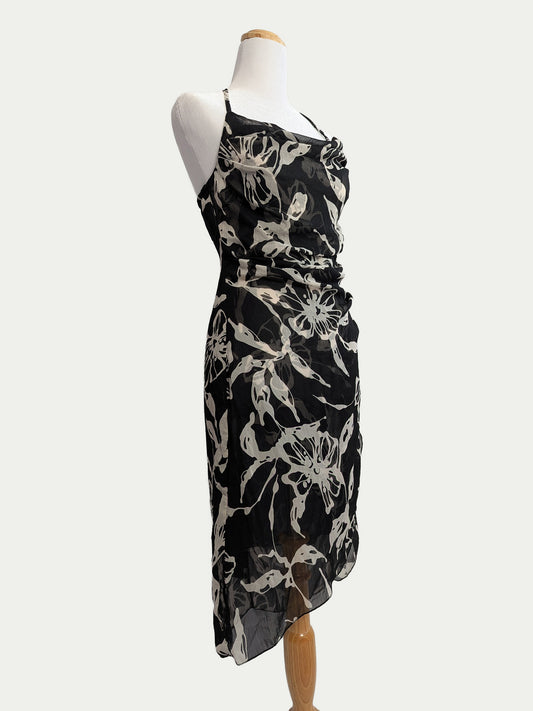 The Ruffled Halter B&W Mini Dress