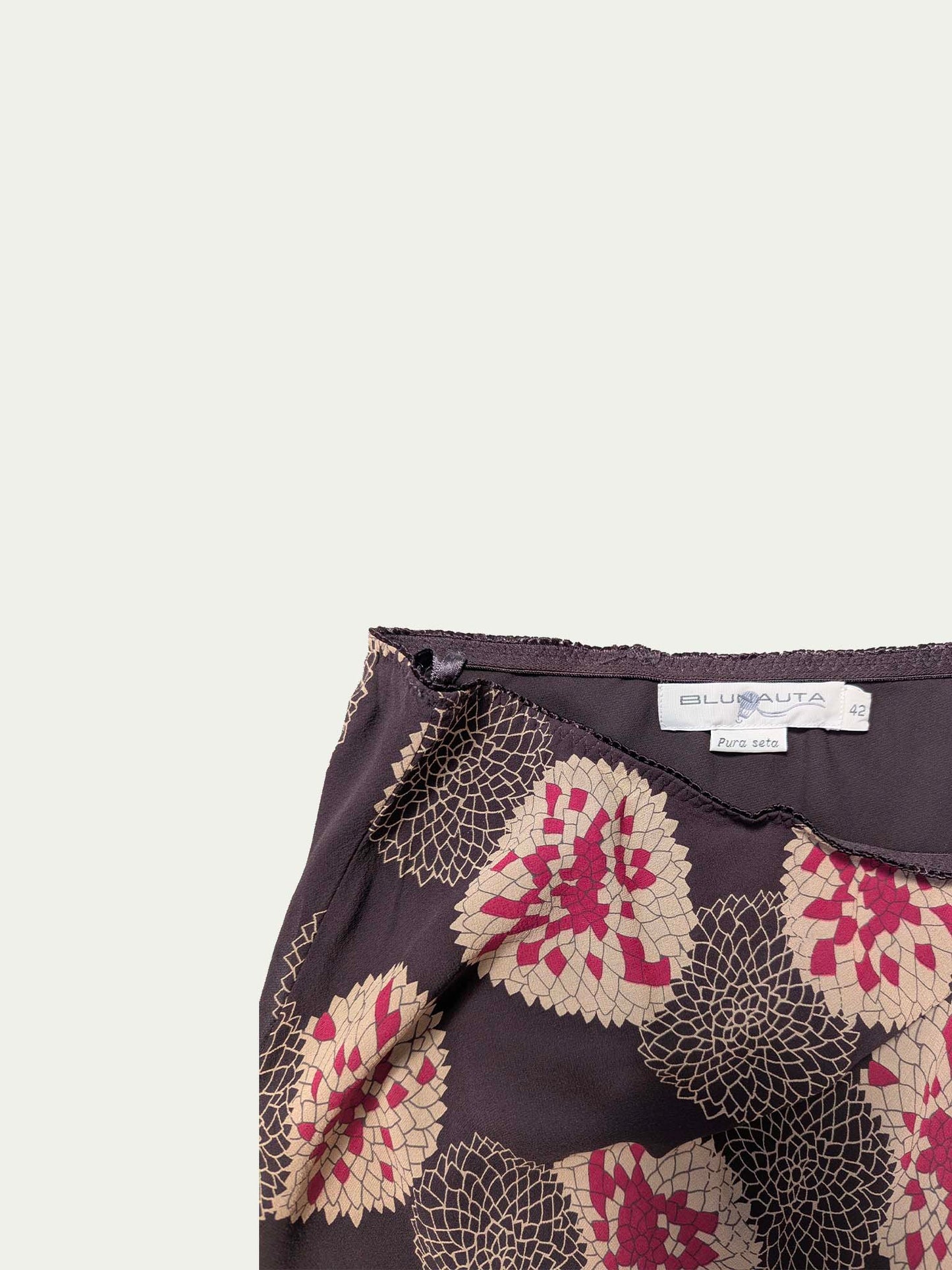 Blunauta Silk Patterned Brown Midi Skirt