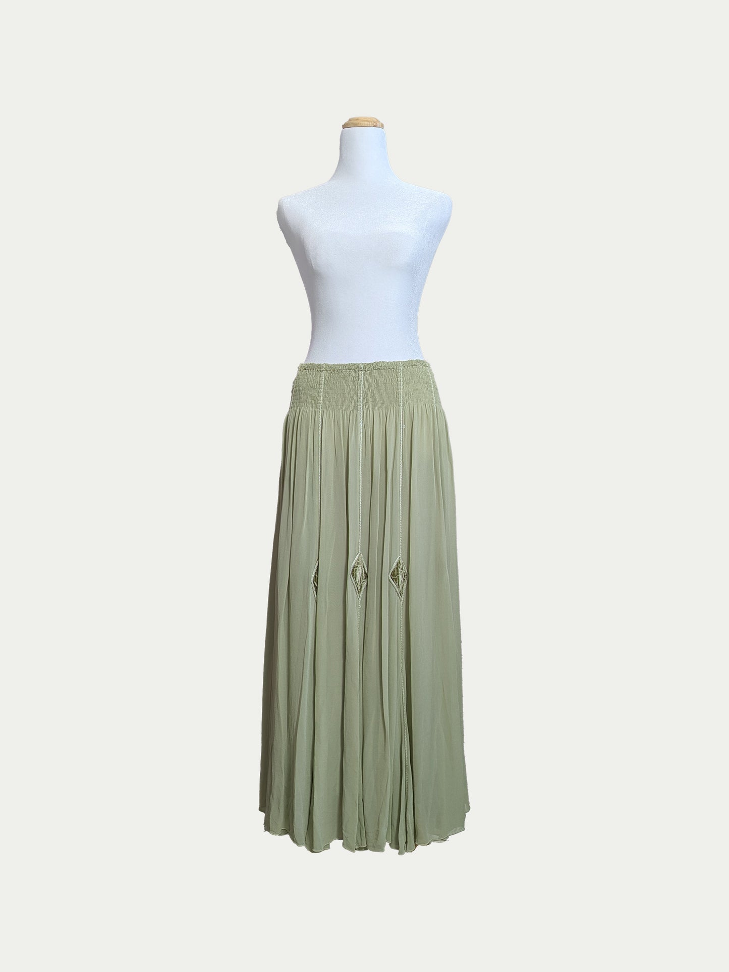 The Smoked Green Boho Maxi Skirt