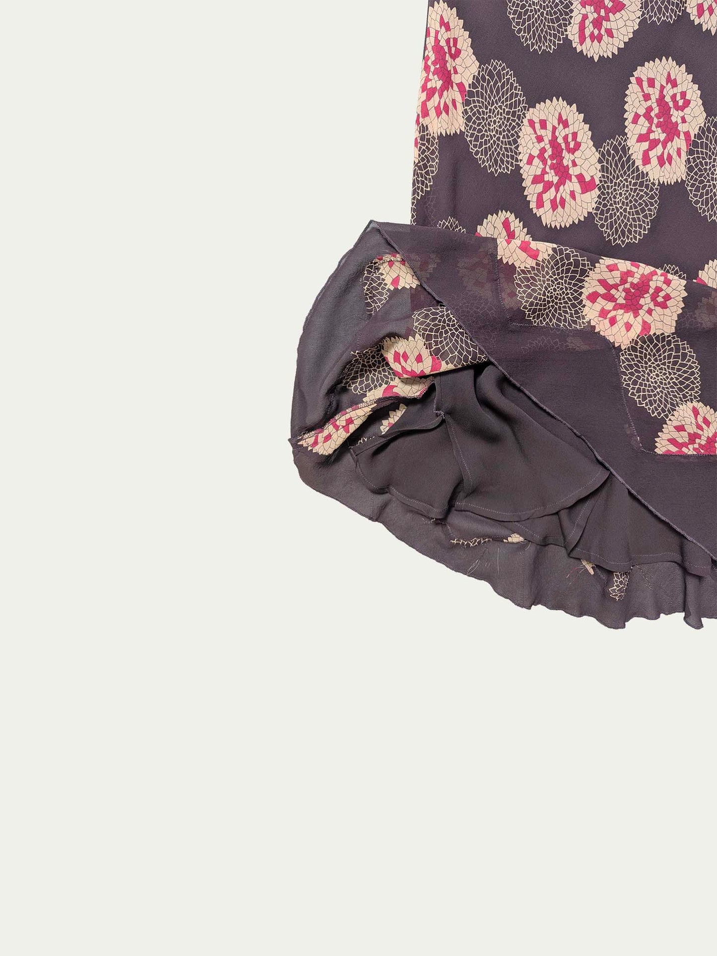 Blunauta Silk Patterned Brown Midi Skirt