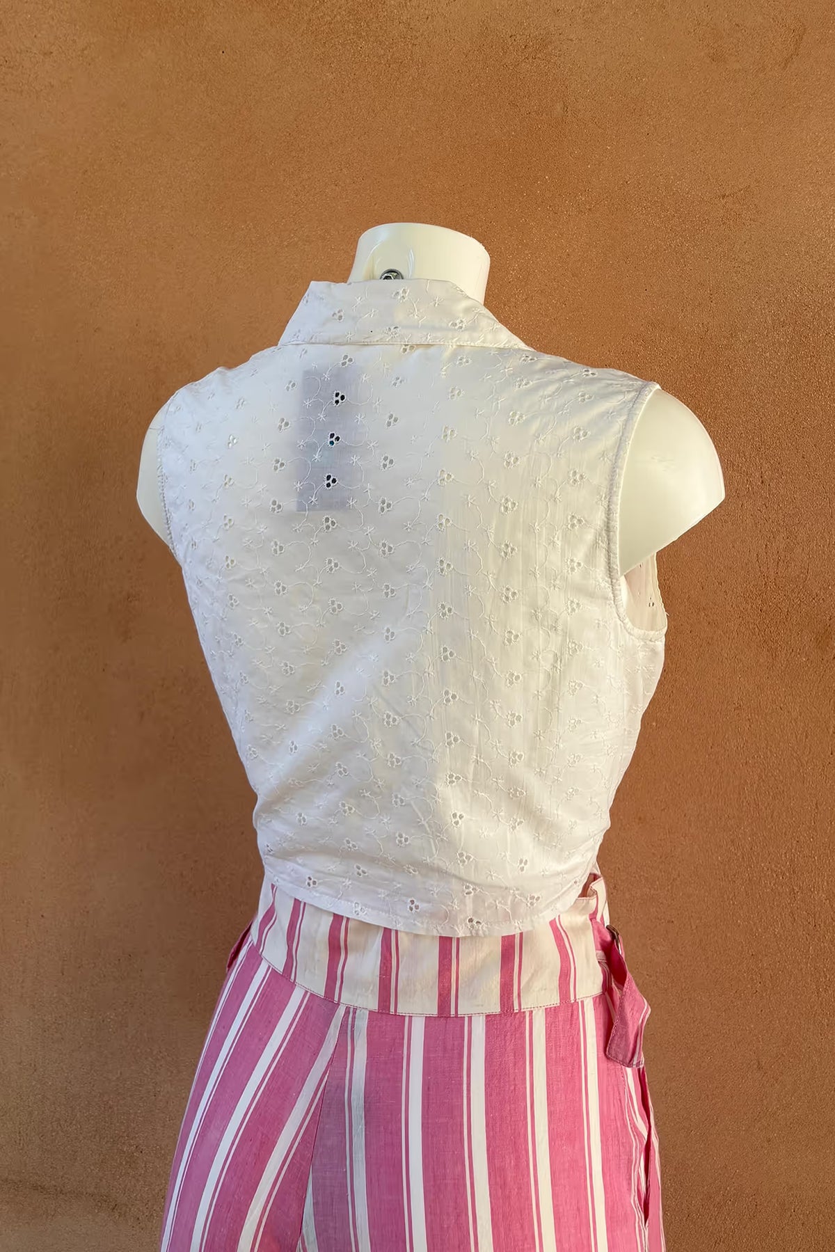 The White Embroidered Tie Crop Top