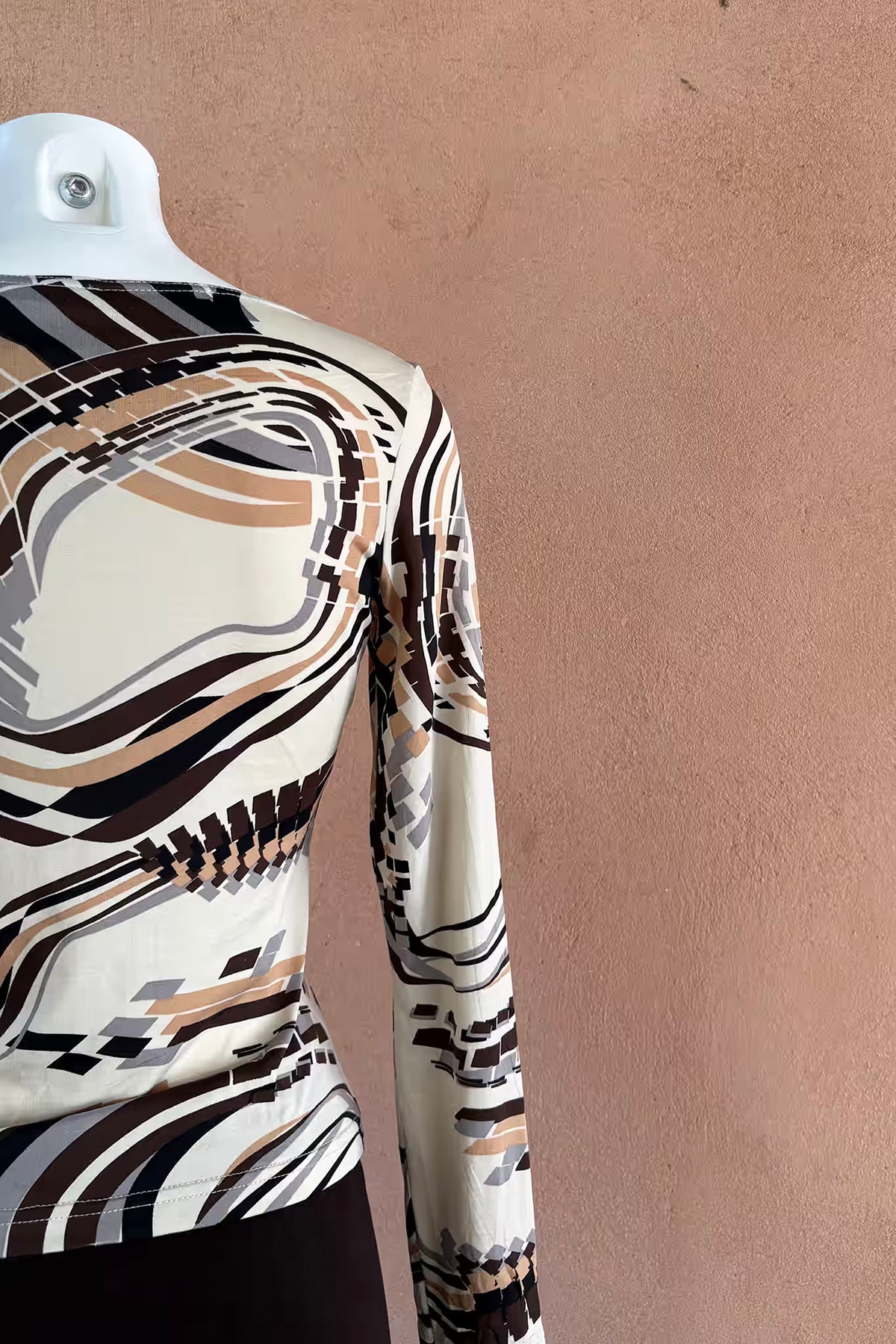 The Cream & Brown Geometric Swirl Y2K Top