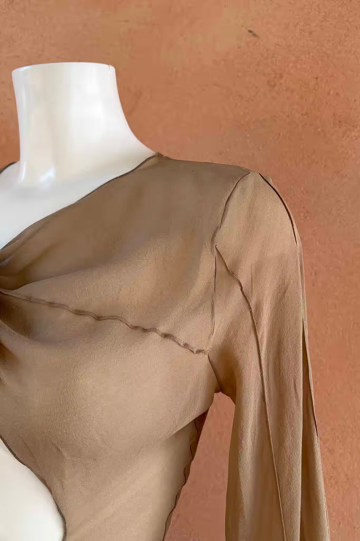 The Patrizia Pepe Taupe Silk Ruffle Wrap Y2K Top