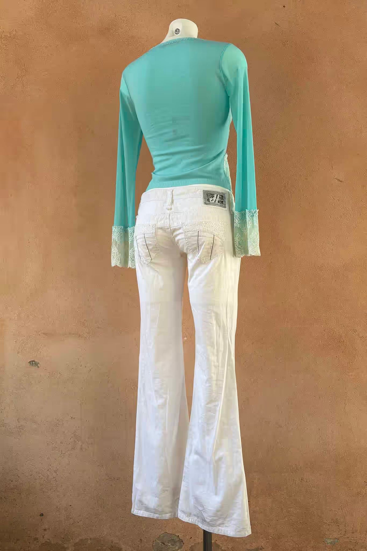 The Sandro Ferrone Turquoise Lace Trim Y2K Top