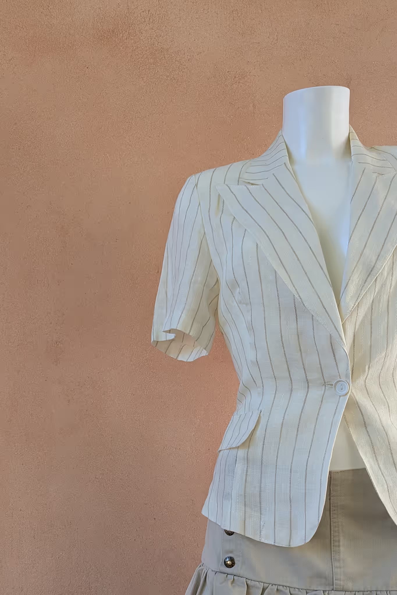 The Cream Pinstripe Linen Blazer Top