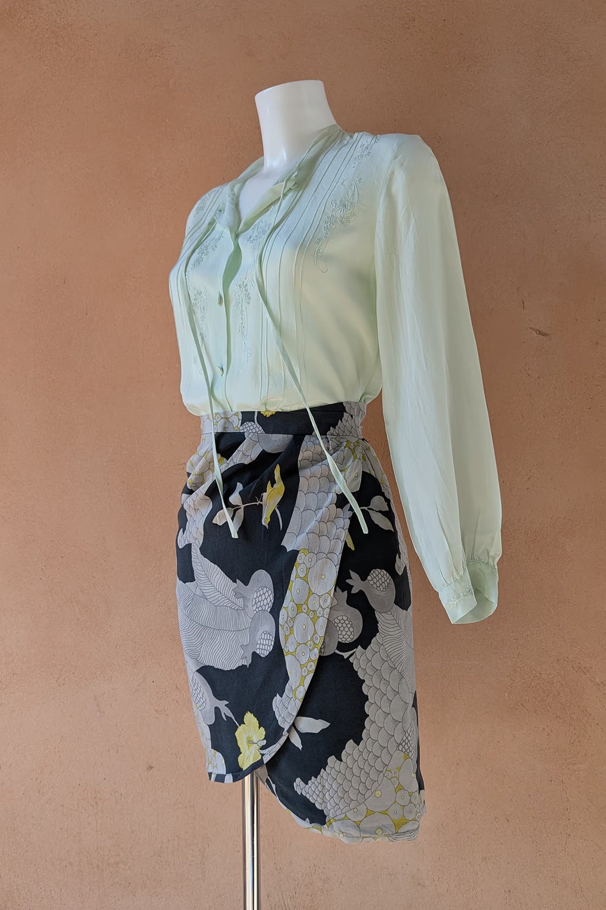 The 90s Mint Silk Blouse