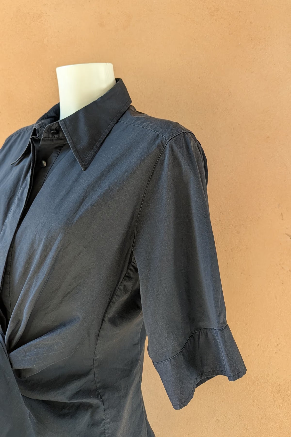The Navy Waist Tie Y2K Cotton Shirt