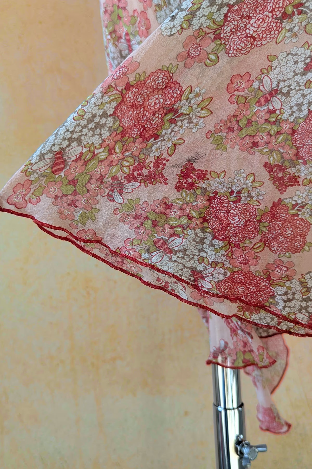 The Marc Cain Peach Floral Asymmetric Y2K Silk Dress