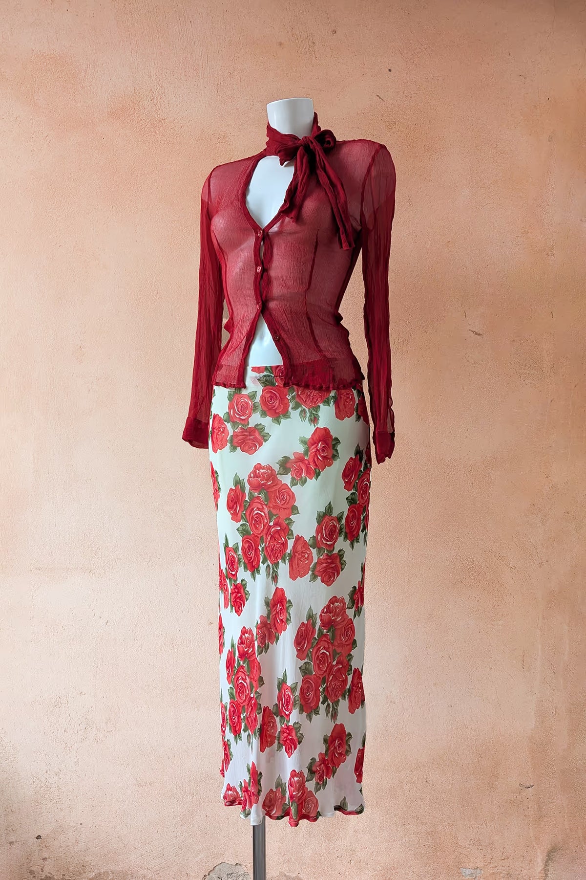 The Red Rose Print Viscose Maxi Skirt