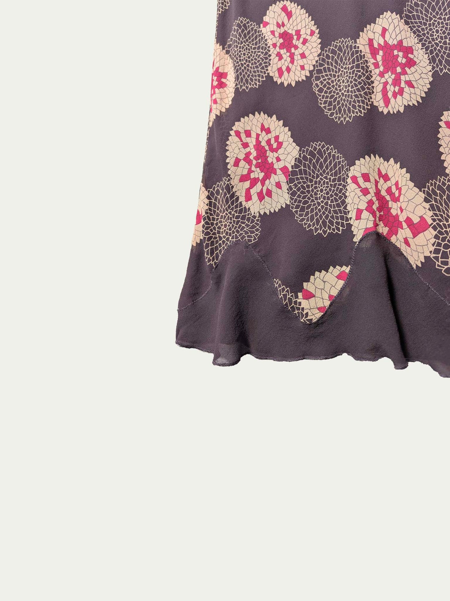 Blunauta Silk Patterned Brown Midi Skirt