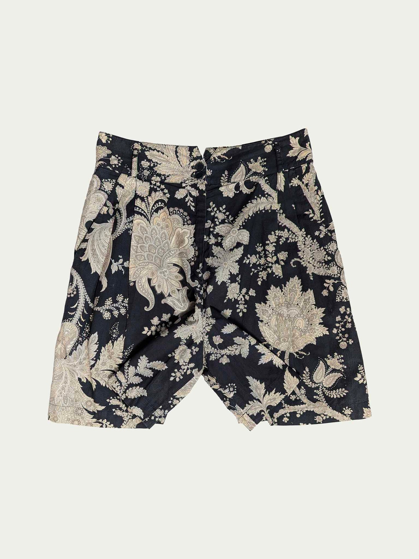 The 90s Paisley Black & Beige Pleated Shorts
