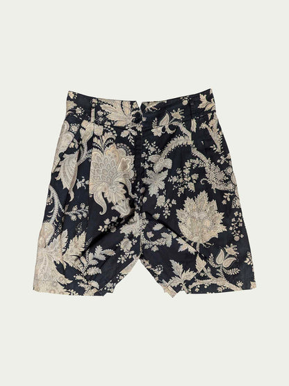 The 90s Paisley Black & Beige Pleated Shorts