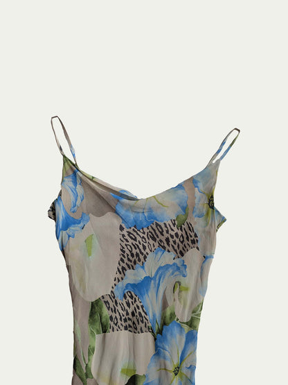 The Blueish Leopard & Flowers Chiffon Dress