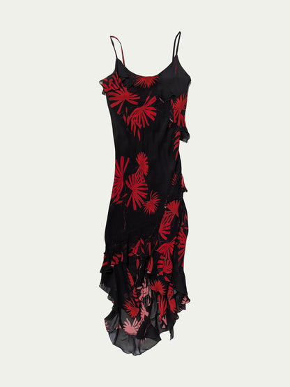 The Black & Red Asymmetrical Chiffon Dress