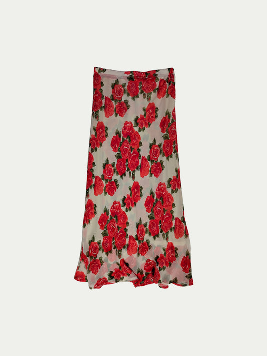 The Maxi White & Roses Viscose Skirt