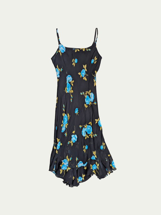 The Viscose Blue-Rose Midi Dress