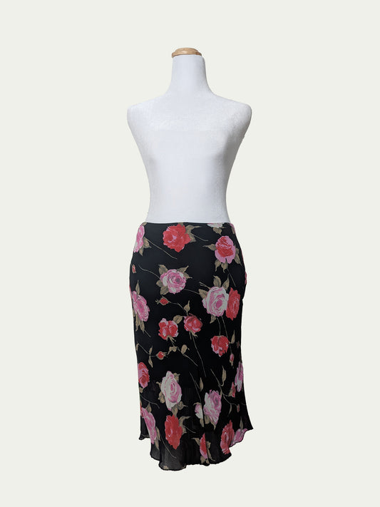 The Pink & Red Roses Midi Skirt