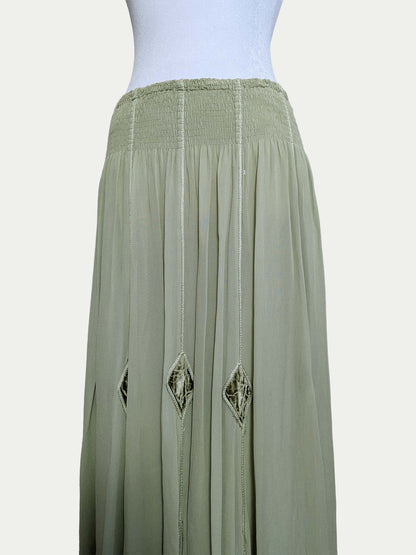 The Smoked Green Boho Maxi Skirt