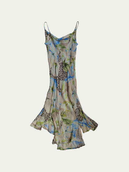The Blueish Leopard & Flowers Chiffon Dress