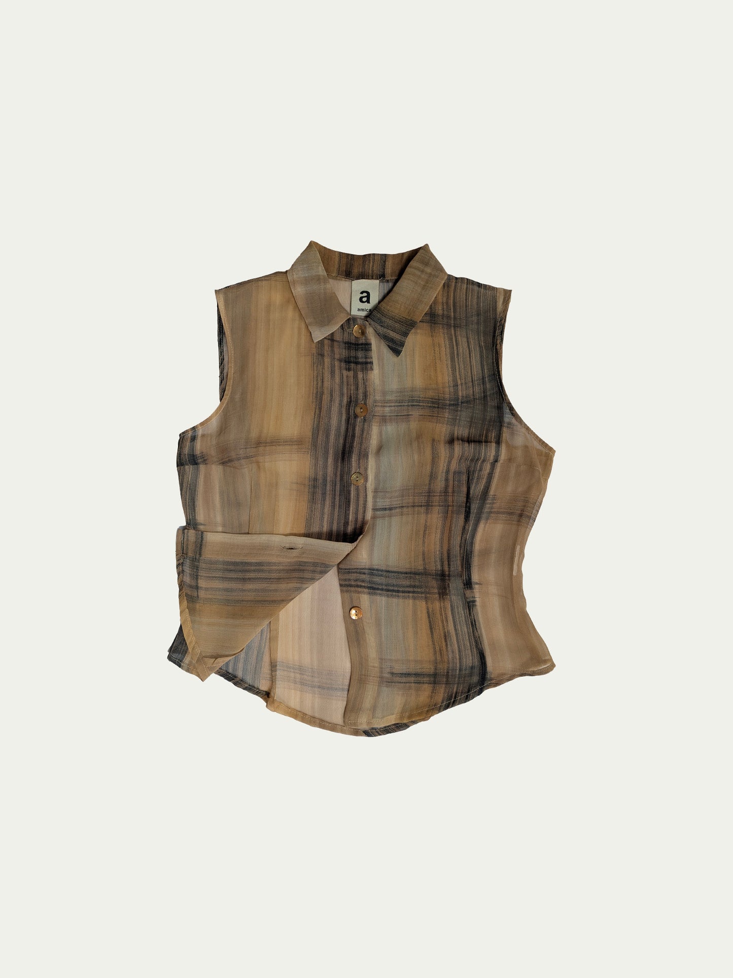 The Vest-Style Brownish Sheer Shirt