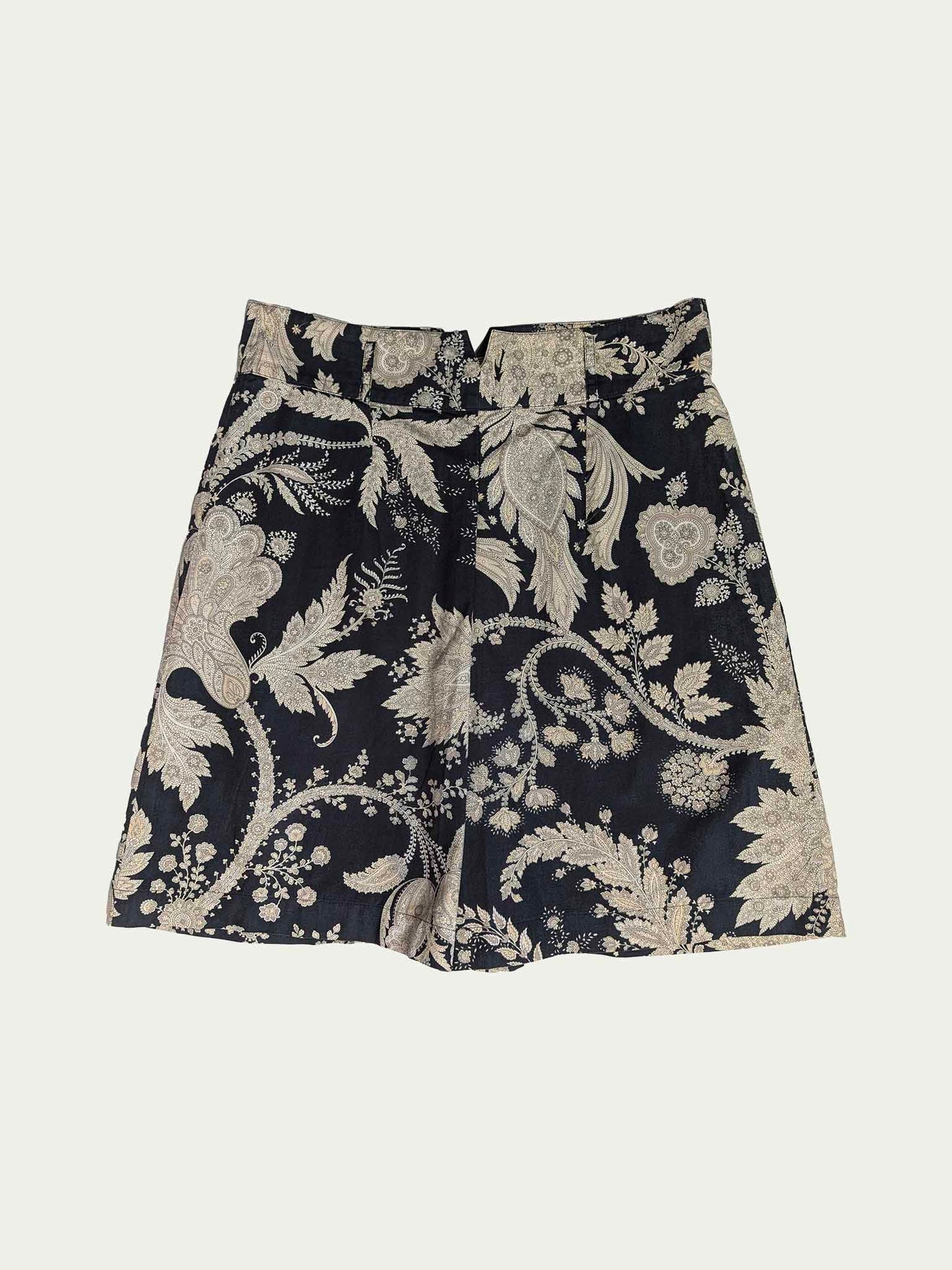 The 90s Paisley Black & Beige Pleated Shorts