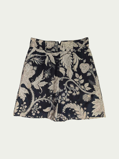 The 90s Paisley Black & Beige Pleated Shorts