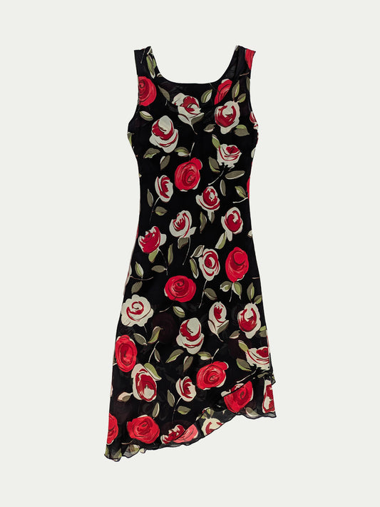 The Small Black & Red Floral Midi Dress