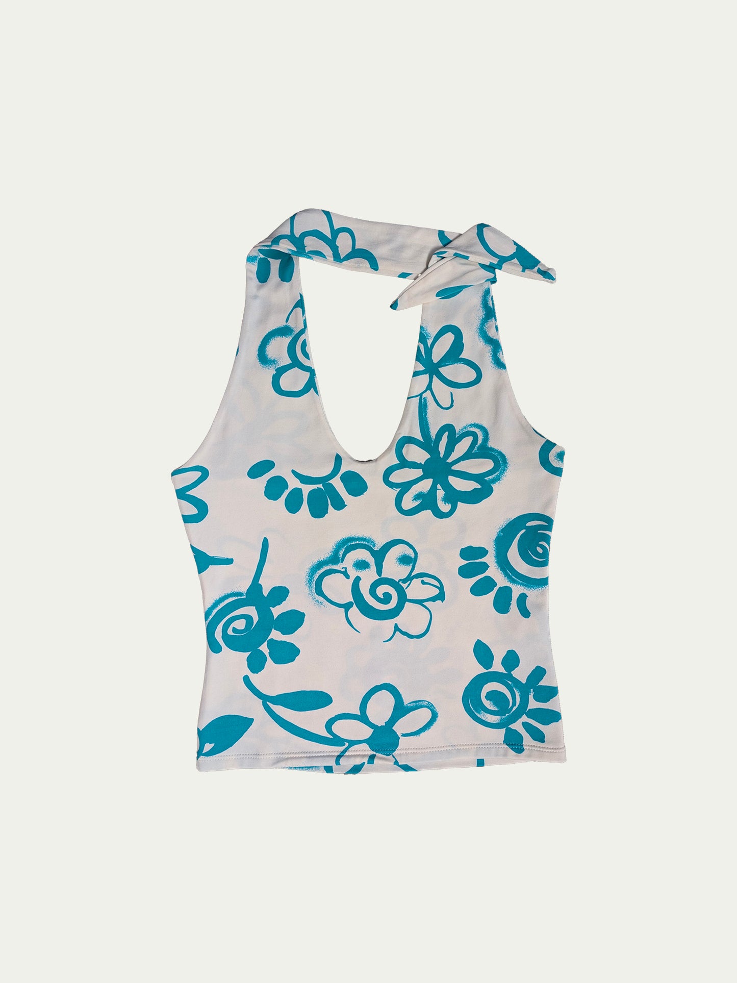 The Turquoise-Flowers Halter Tie-Top