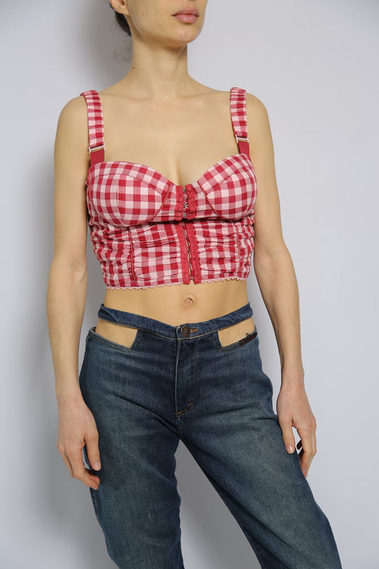 The GUESS Red & White Gingham Corset Top