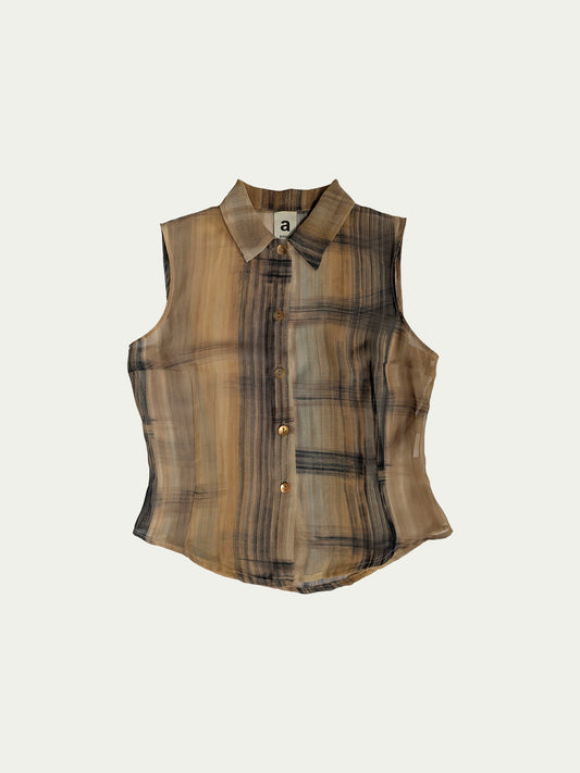 The Vest-Style Brownish Sheer Shirt