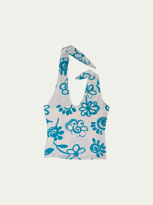 The Turquoise-Flowers Halter Tie-Top