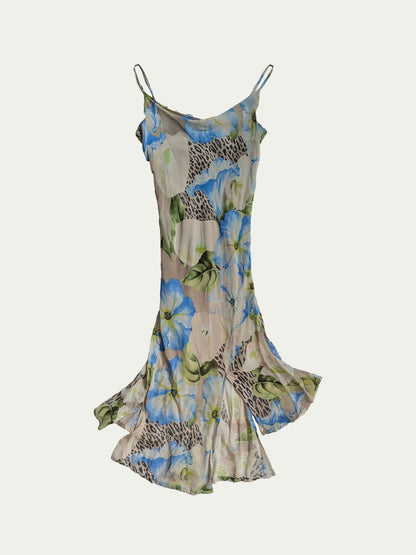 The Blueish Leopard & Flowers Chiffon Dress