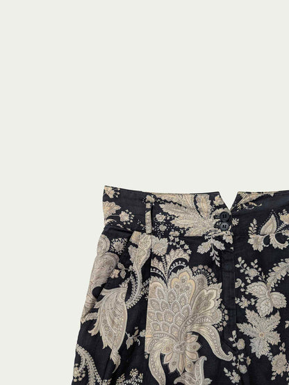 The 90s Paisley Black & Beige Pleated Shorts