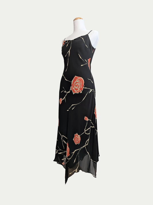 The Scribbled Roses Maxi Slip Dress
