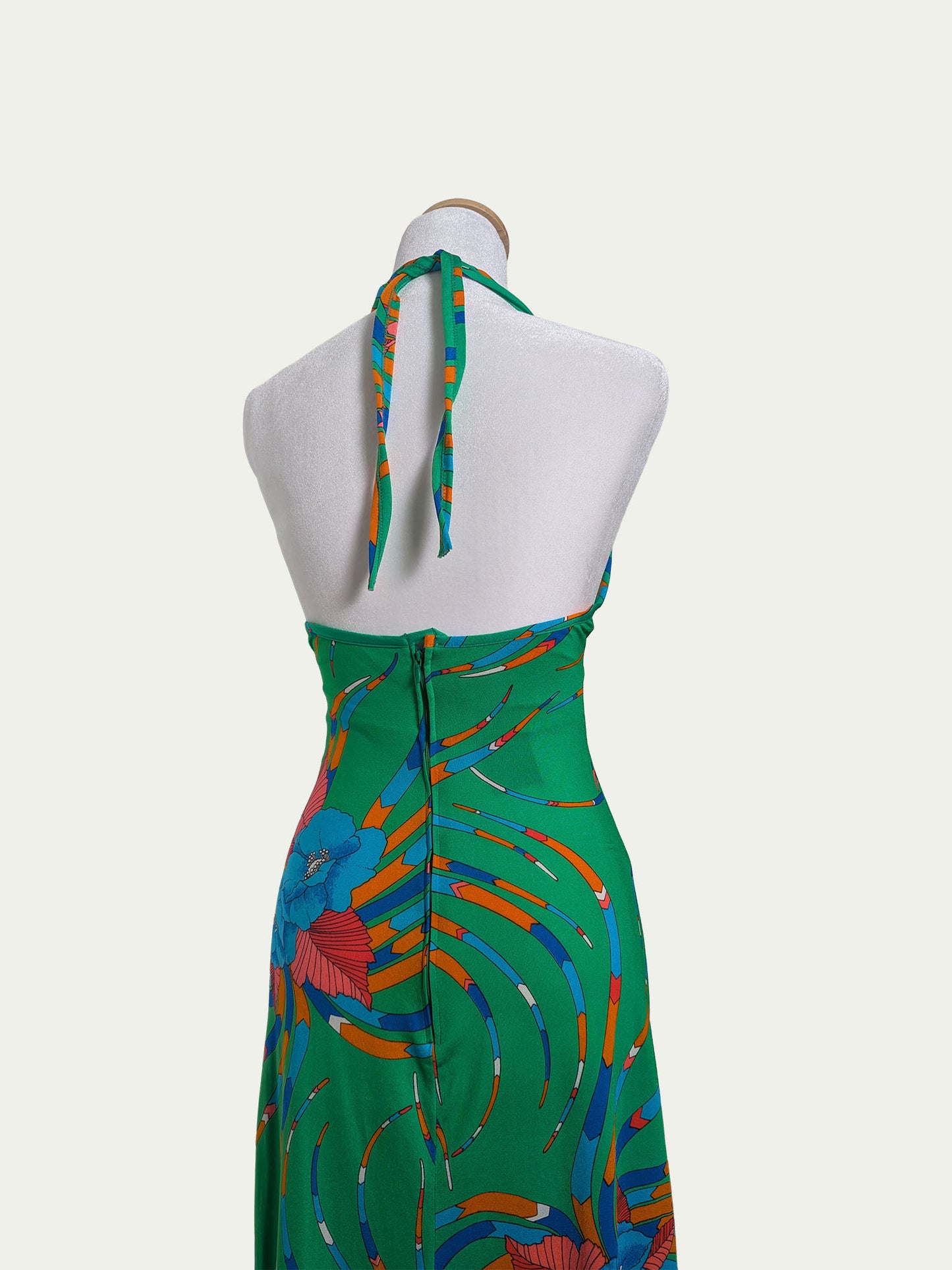 The 70s Green Halter Dress
