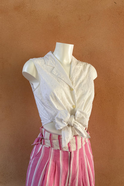 The White Embroidered Tie Crop Top