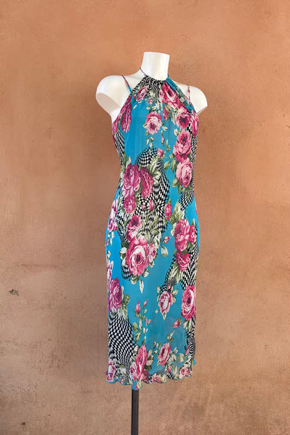 The Turquoise Rose Check Slip Dress