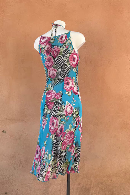 The Turquoise Rose Check Slip Dress