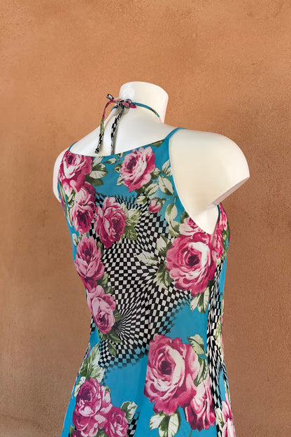 The Turquoise Rose Check Slip Dress