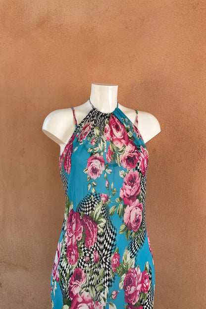 The Turquoise Rose Check Slip Dress