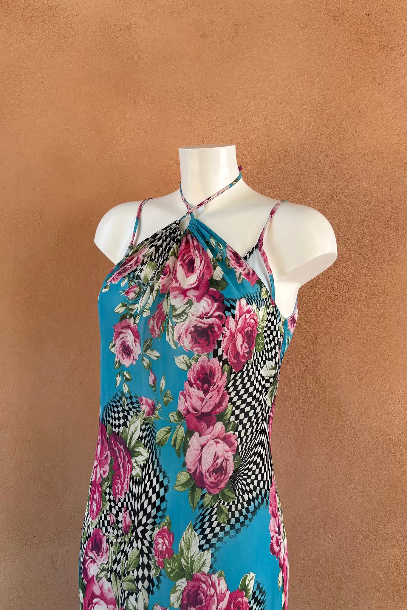 The Turquoise Rose Check Slip Dress