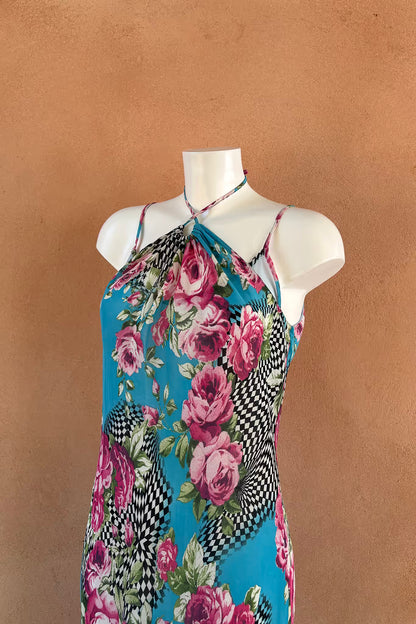 The Turquoise Rose Check Slip Dress
