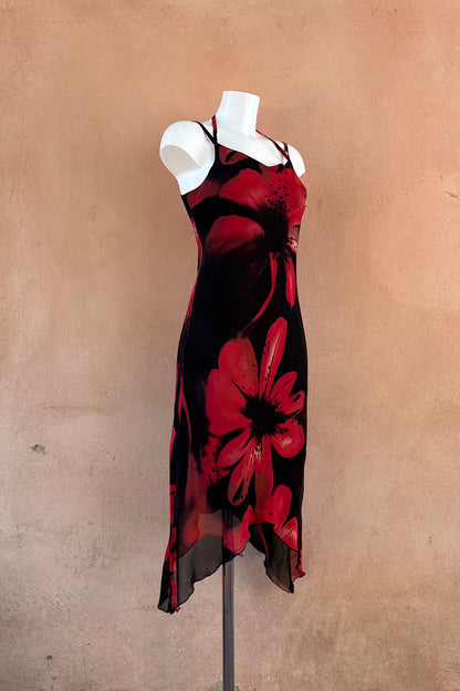 The Black & Red Asymmetrical Slip Dress