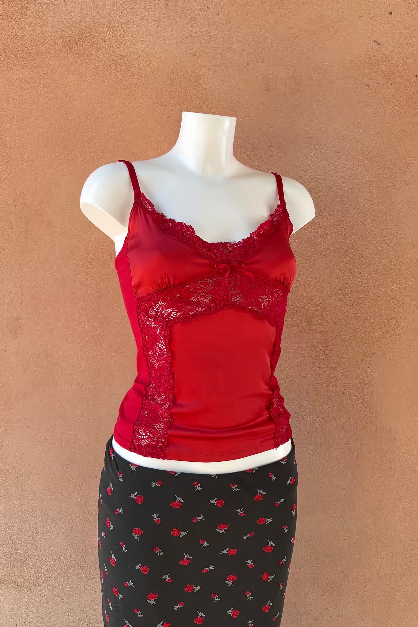The Red Silk & Lace Cami