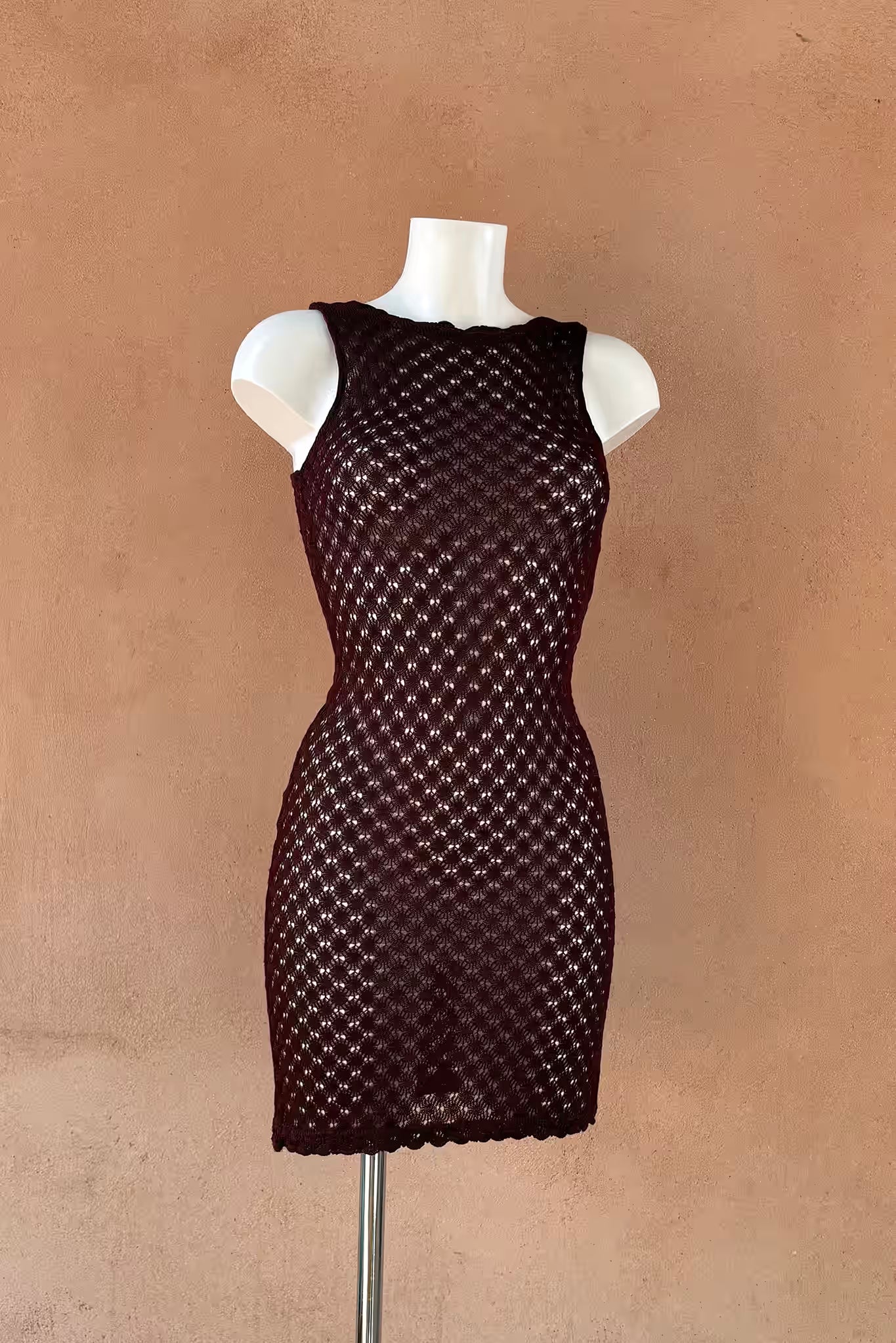 The Deep Burgundy Crochet Mini Dress