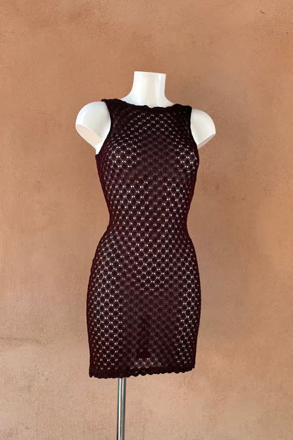 The Deep Burgundy Crochet Mini Dress