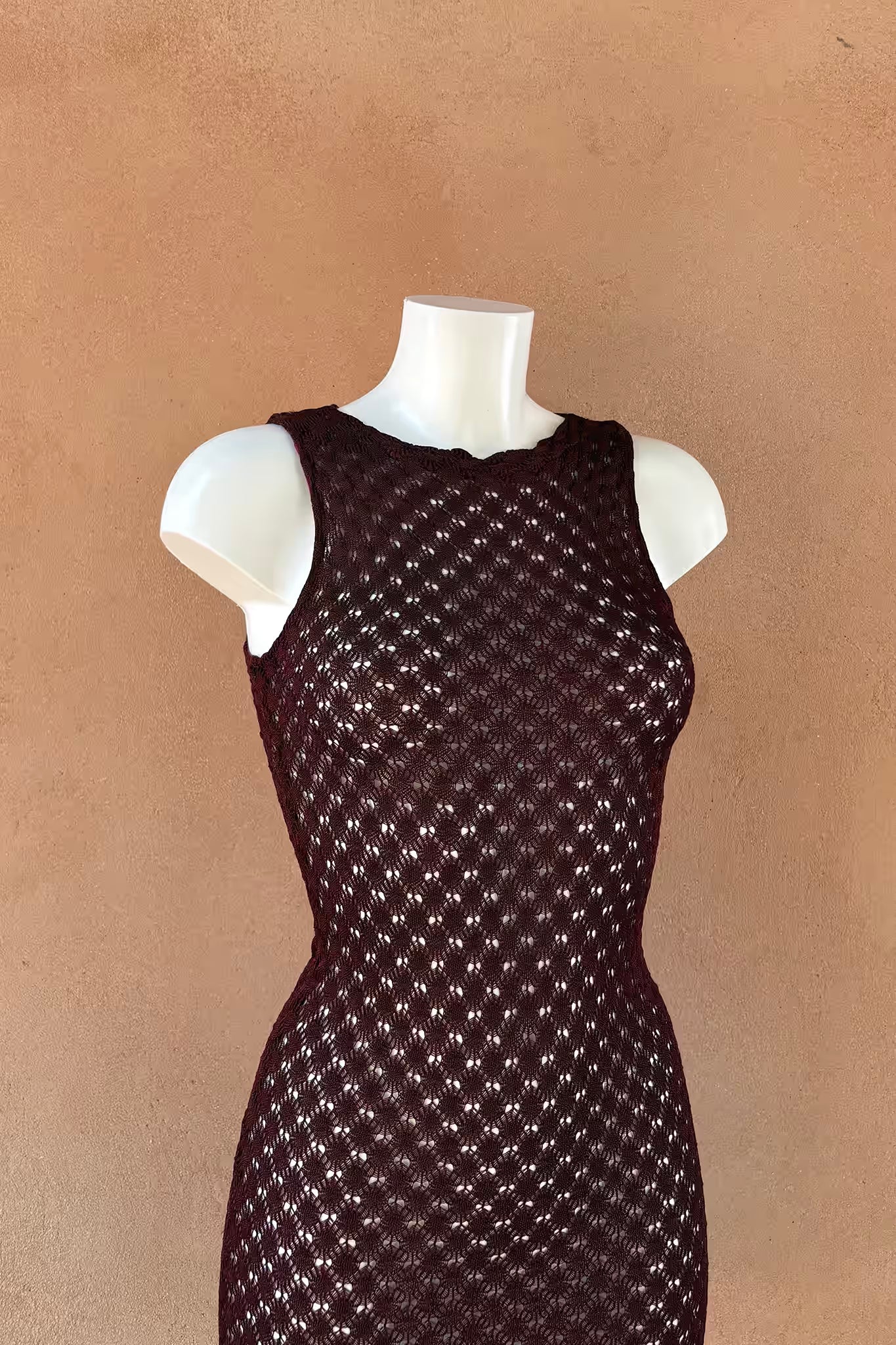 The Deep Burgundy Crochet Mini Dress